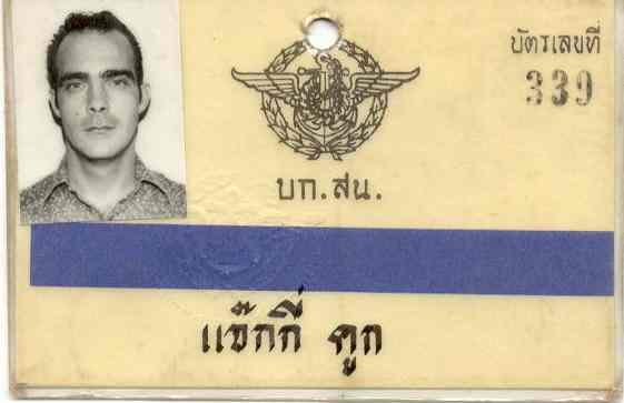 Jack Cook's Thai ID Card for Thai Supreme Command Forward Hqs
